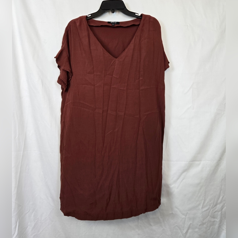 Madewell‎ Women's Rust Orange V-Neck Short Ruffle Sleeve Easy Shift Dress Large